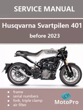 Книга по ремонту мотоцикла Husqvarna Svartpilen 401 до 2023 года в формате PDF (на английском языке)